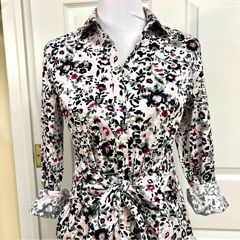 UNTUCKit Lisa Stretch Cotton floral Shirt Dress Size 4 Tie Waist Cocktail pocket - Picture 4 of 15
